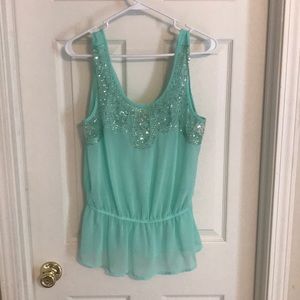Mint colored dress blouse with sequined front